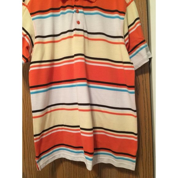 Design Lab Premium Polo Short Mens XL 3 Button Striped Multi Color Orange Yellow - Picture 4 of 12